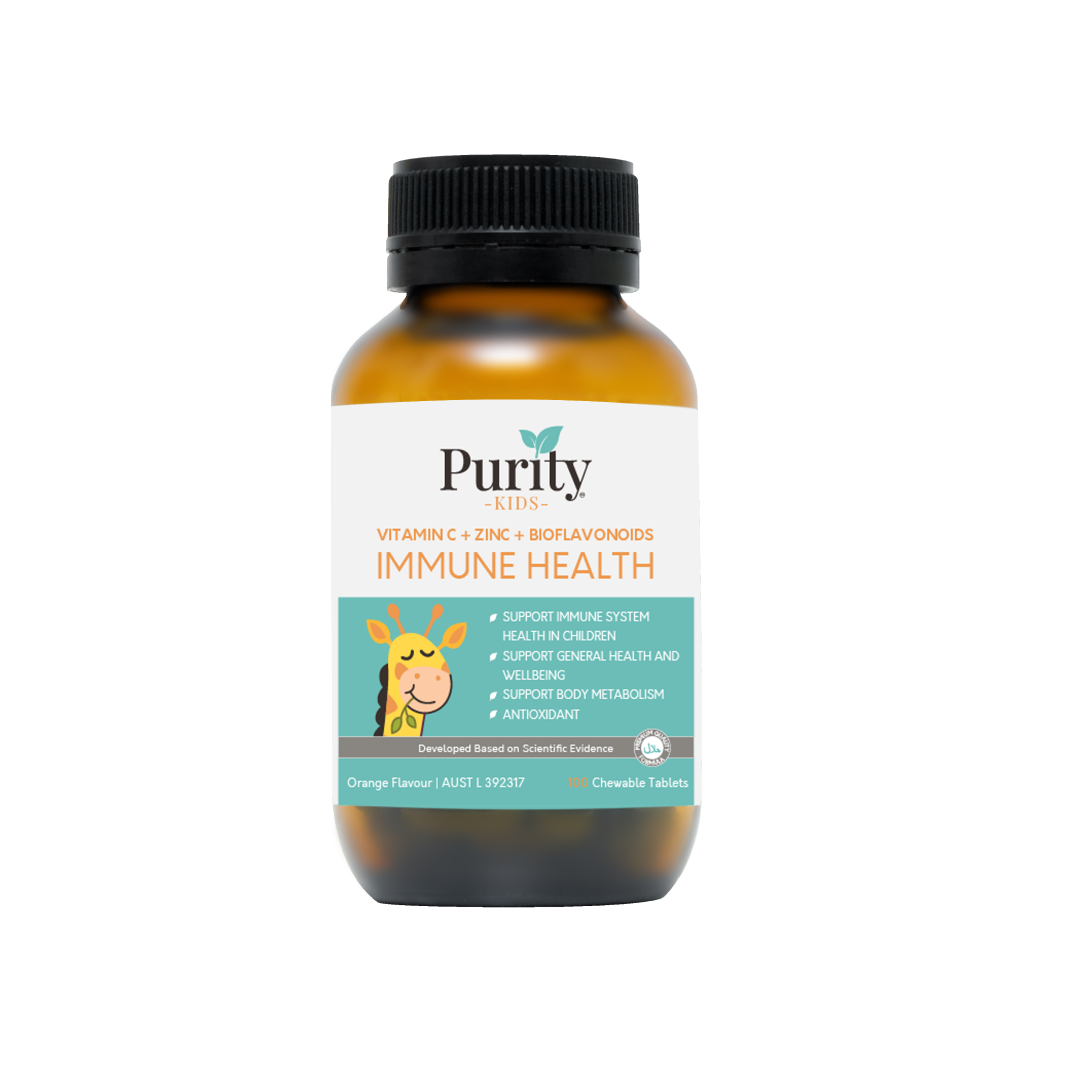 Purity Kids Vitamin C + Zinc + Bioflavonoids Immune Health _ Kids Immunity Chewable Tablet Orange Flavour